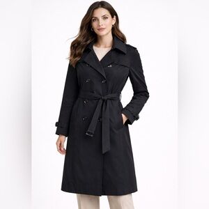 London Fog Classic Black Trench Coat | Knee Length | Belted & Double-Breasted